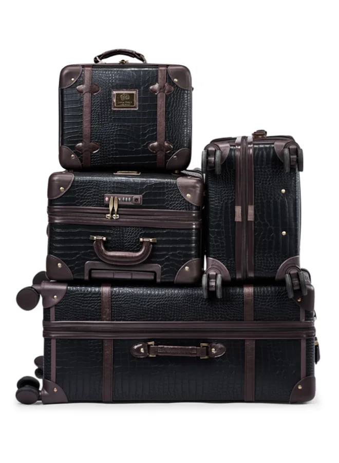 ليمرا طقم حقائب سفر ليمرا 4 قطع من الجلد الصناعي الفاخر شنط سفر بعجلات دوارة وقفل أمان مقاسات 28/24/20/13 بوصة لون أسود / بني غامق